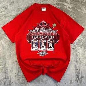 Vintage 2002 Anaheim Angels World Series Champions T-Shirt Mens L MLB Optima